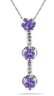 Heart Shaped Amethyst and Diamond Drop Pendant