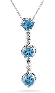 Heart Shaped Blue Topaz and Diamond Drop Pendant