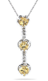Heart Shaped Citrine and Diamond Drop Pendant