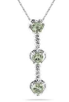 Heart Shaped Green Amethyst and Diamond Drop Pendant