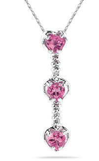 Heart Shaped Pink Topaz and Diamond Drop Pendant