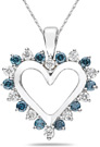 1 Carat Blue and White Diamond Pendant, 14K White Gold