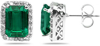 Emerald and Diamond Earrings in 14K White Gold