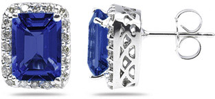 Sapphire and Diamond Earrings in 14K White Gold
