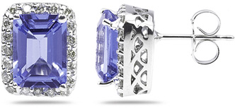 Tanzanite and Diamond Earrings in 14K White Gold
