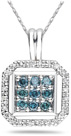 Octagonal Blue and White Diamond Pendant