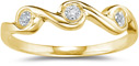 Three Stone Diamond Wave Band, Yellow Gold
