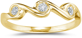 Three Stone Diamond Wave Band, Yellow Gold