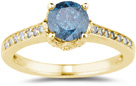 1.19 Carat Blue and White Diamond Ring, 14K Yellow Gold