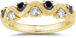 0.46 Carat S-Weave Black and White Diamond Band, 14K Yellow Gold