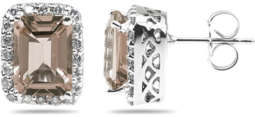 Smoky Quartz and Diamond Earrings in 14K White Gold