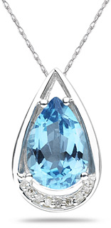 Pear Shaped Blue Topaz and Diamond Tear Drop Pendant