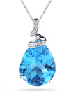 Blue Topaz Pear Shaped Gemstone and Diamond Pendant, White Gold