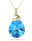 Blue Topaz Pear Shaped Gemstone and Diamond Pendant, Yellow Gold