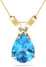 Blue Topaz Pear Shaped Diamond Pendant, 14K Yellow Gold