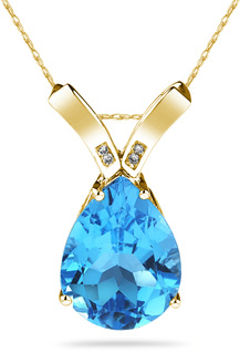 Blue Topaz Pear Shaped Diamond Pendant, 14K Yellow Gold