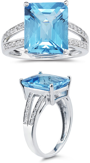 7.00 Carat Emerald Cut Blue Topaz and Diamond Ring