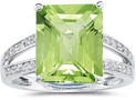 7.00 Carat Emerald Cut Peridot and Diamond Ring