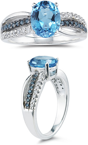 Blue and White Diamond and Blue Topaz Ring White Gold