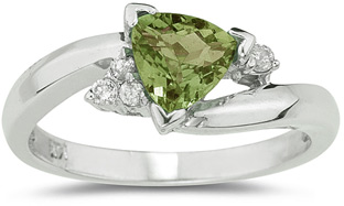 Trillion-Cut Peridot and Diamond Ring