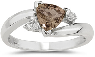 Trillion Cut Smoky Quartz and Diamond Ring