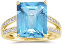 7.00 Carat Emerald Cut Blue Topaz and Diamond Ring, 10K Yellow Gold