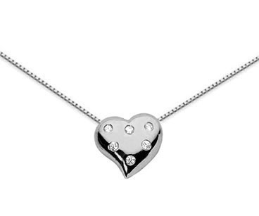 Petite Diamond Heart Pendant, 14K White Gold