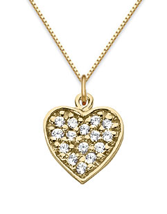 Pave Diamond Heart Pendant, 14K Yellow Gold