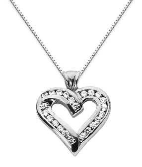 Diamond Heart Pendant, 14K White Gold