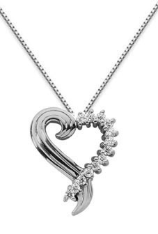 Diamond Swirl Heart Pendant, 14K White Gold