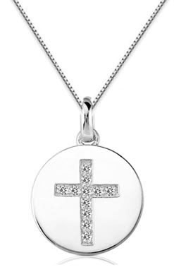 1/3 Carat Diamond Cross Medallion, 14K White Gold