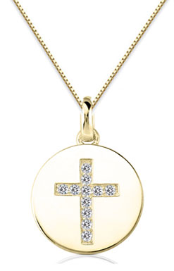 1/3 Carat Diamond Cross Medallion, 14K Yellow Gold
