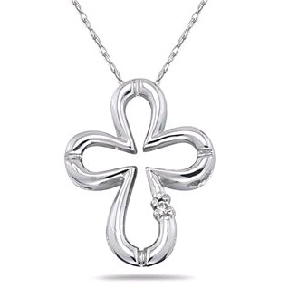 Clover-Shaped Diamond Cross Pendant in 10K White Gold