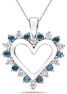 1 Carat Blue and White Diamond Heart Pendant