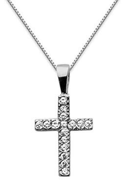 Small Diamond Cross Pendant, 14K White Gold