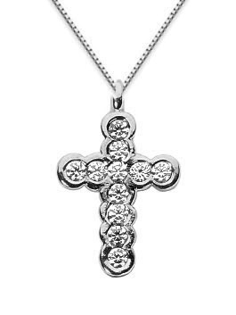 Bezel Set Diamond Cross Pendant, 14K White Gold
