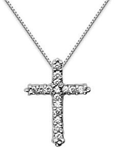 Petite Diamond Cross Necklace, 14K White Gold