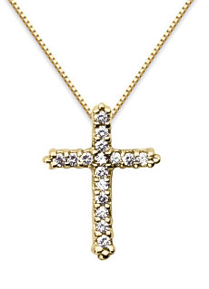 Petite Diamond Cross Pendant, 14K Yellow Gold
