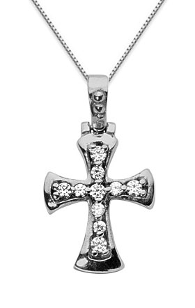 Roman Cross Diamond Cross Pendant, 14K White Gold