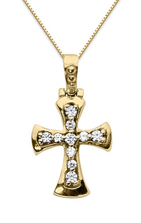 Roman Cross Diamond Cross Necklace, 14K Yellow Gold