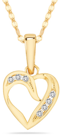 7 Stone Diamond Heart Pendant in 14K Yellow Gold
