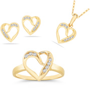 7 Stone Heart Jewelry Ring, Earrings, and Pendant Collection in 14K Gold