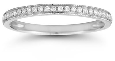 Milgrain Diamond Band in 14K White Gold