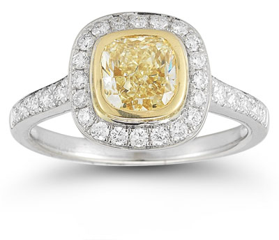 Canary Yellow and White Bezel-Set Diamond Ring