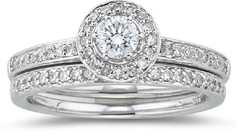 1/2 Carat Round Diamond Wedding Ring Set, 14K White Gold
