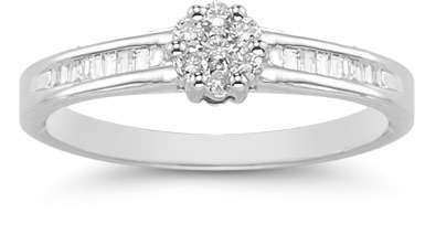 0.25 Carat Round and Baguette Diamond Cluster Ring in 14K White Gold