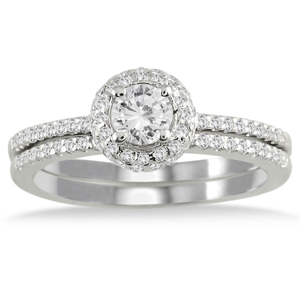 Carat Diamond Halo Bridal Wedding Ring Set, 10K White Gold