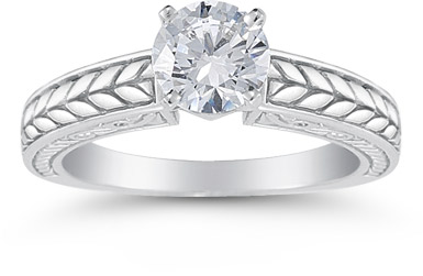 Carved Leaf 0.75 Carat Diamond Engagement Ring