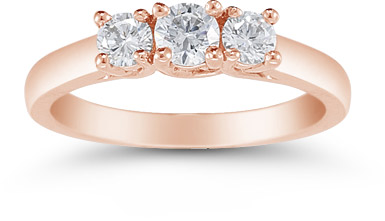 14K Rose Gold 1/2 Carat Three Stone Diamond Ring