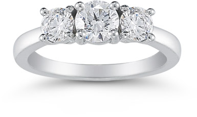 1 Carat Three Stone Diamond Ring in 14K White Gold